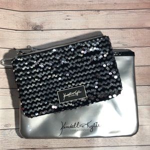 NWOT Kendall + Kylie Los Angeles Makeup Bag Set of 2**Sequined/Silver